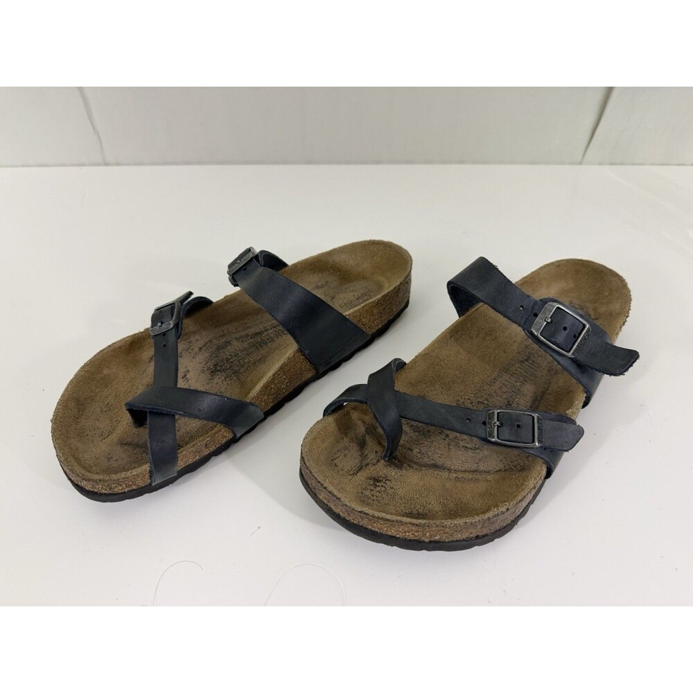 Birkenstock Mayari Birko Flor Black Leather Sandals Womens Sz EU 38 US  7-7.5